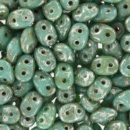 SuperDuo Beads 2.5x5mm Turquoise - Silver Picasso